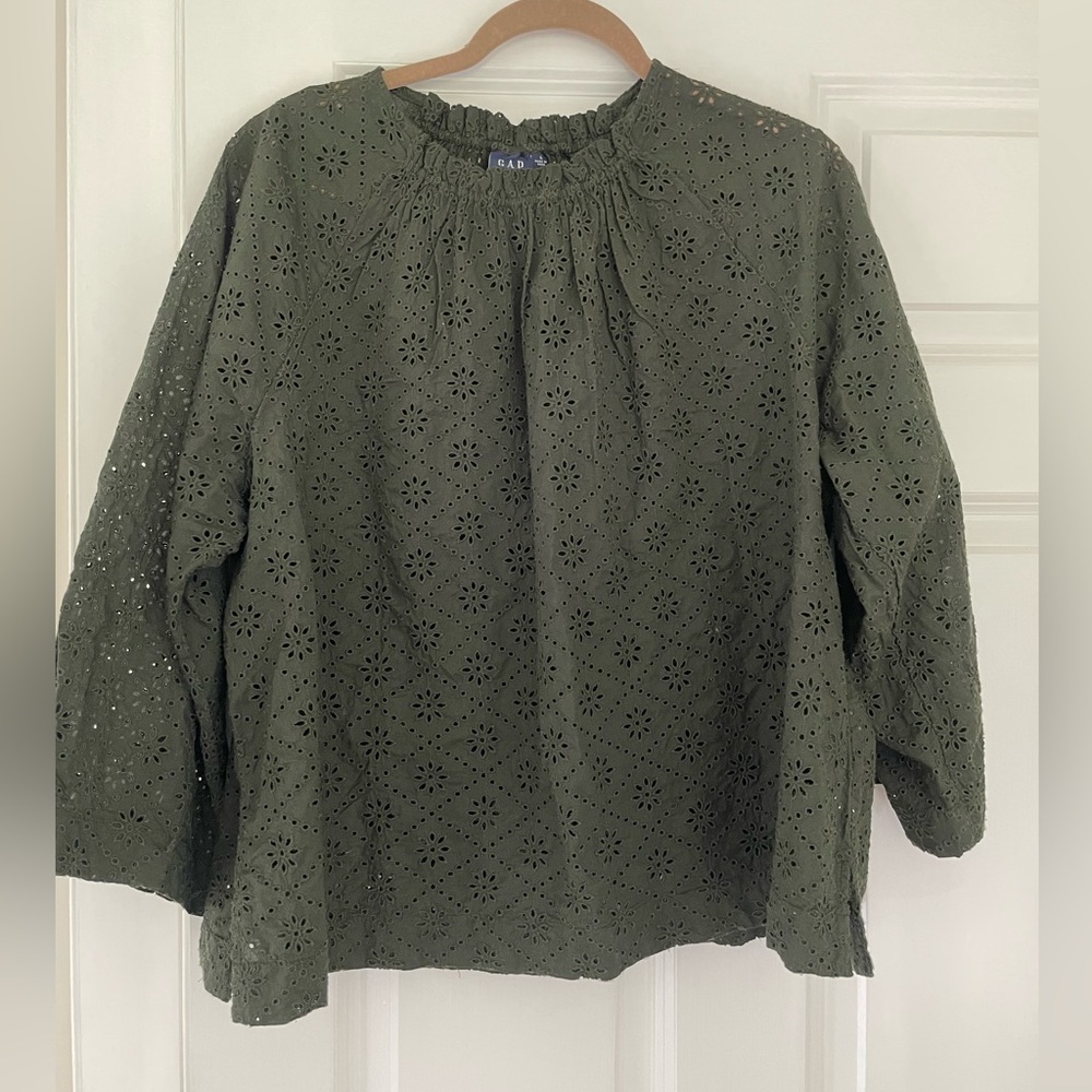 Gap Olive Green Eyelet Women's Top size L